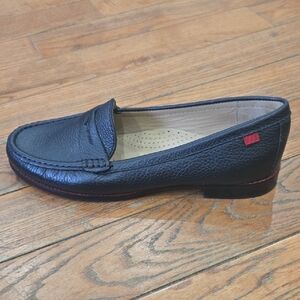 Marc Joseph Navy Blue Loafers with Red Accent